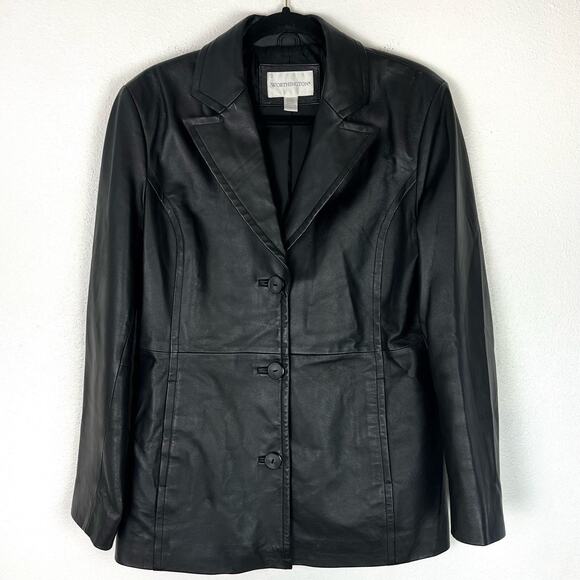 Vintage 90s Worthington Women’s Leather Jacket Blazer Career Classic Black Sz M - Picture 2 of 10